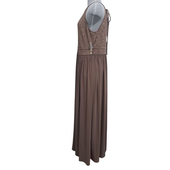 Nightway NW Elegant Sequined Halter Neck Party Maxi Plus Size Dress 16W Taupe NW - Picture 14 of 14